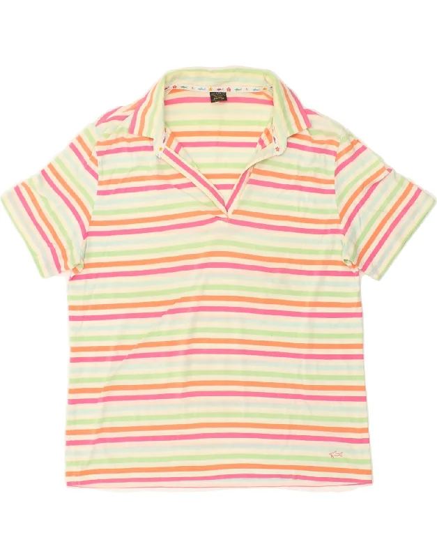 PAUL & SHARK Womens Polo Shirt UK 20 2XL Multicoloured Striped Cotton Fashionable Pleated Short Shirt PAUL & SHARK Womens Polo Shirt UK 20 2XL Multicoloured Striped Cotton Fashionable Pleated Short Shirt