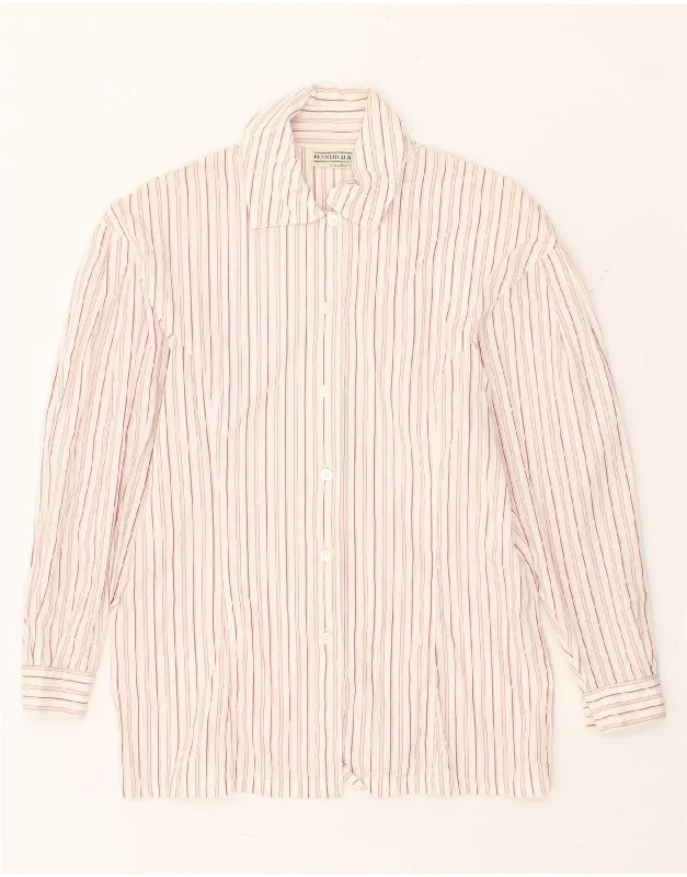 PENNY BLACK Womens Shirt IT 42 Medium Pink Striped Cotton Cozy Linen Short Shirt