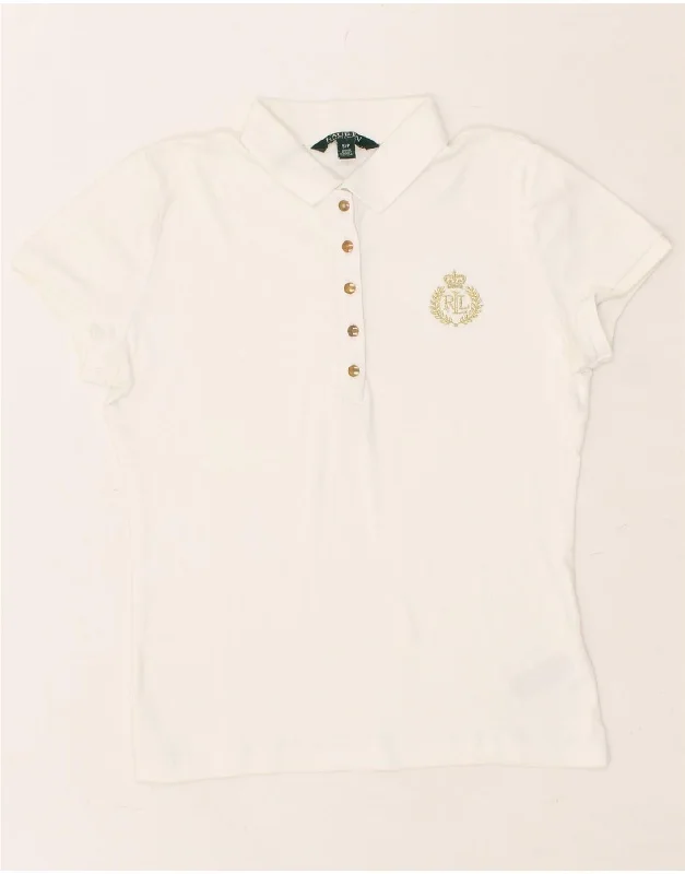 RALPH LAUREN Womens Polo Shirt UK 10 Small White Cotton Fashionable Button-Front Short Sleeve RALPH LAUREN Womens Polo Shirt UK 10 Small White Cotton Fashionable Button-Front Short Sleeve