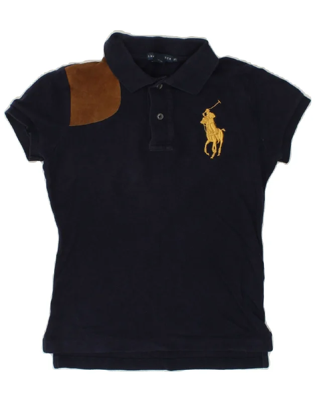 RALPH LAUREN Womens Polo Shirt UK 6 XS Navy Blue Colourblock Cotton Comfortable Flowing Short Sleeve RALPH LAUREN Womens Polo Shirt UK 6 XS Navy Blue Colourblock Cotton Comfortable Flowing Short Sleeve
