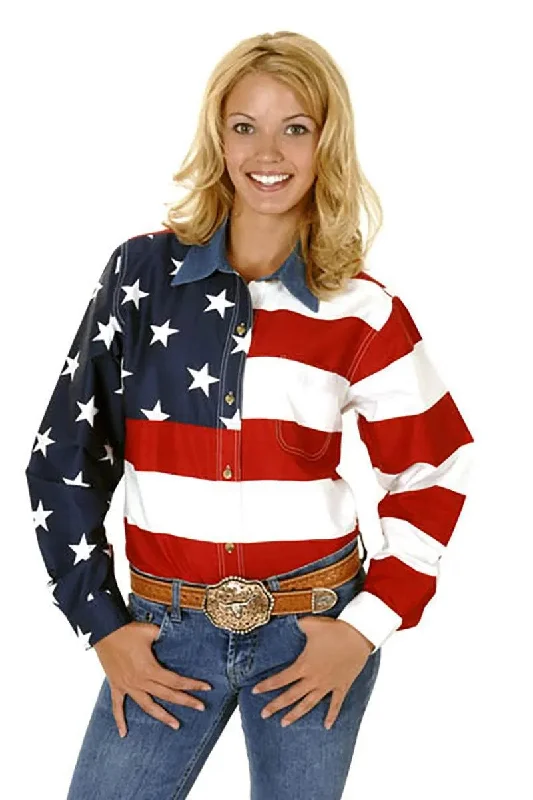 Roper American Flag Button Long Sleeve - Women's Shirt Classic Solid Short Shirt