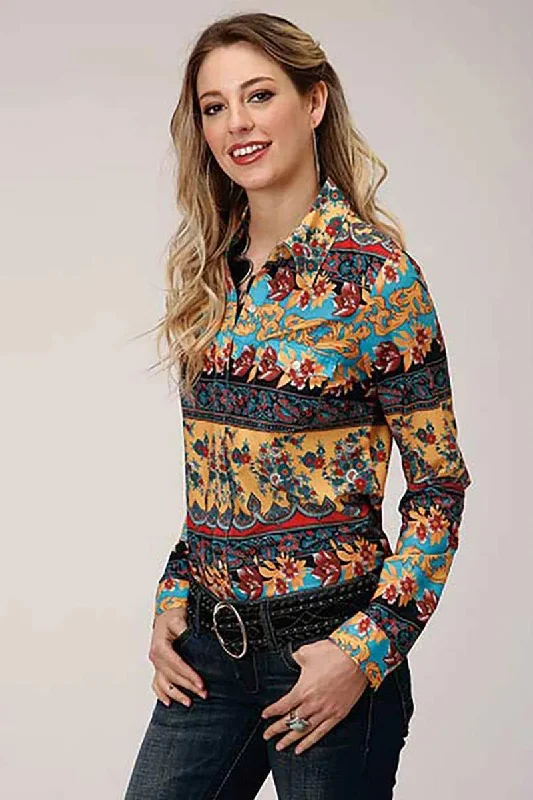 Roper Gypsy Queen Baroque Floral Print - Women's Western Shirt Soft Silk Short Sleeve