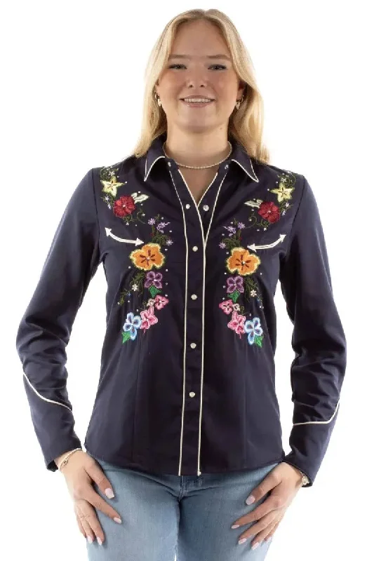 Scully Bright Floral Embroidery - Womens Western Shirt Classic Basic Short Shirt