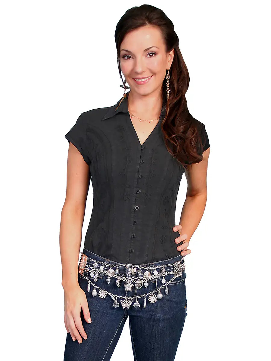 Scully Cantina Short Sleeve Blouse (PSL-066) - Women's Shirt Fashionable Short Sleeve Shirt