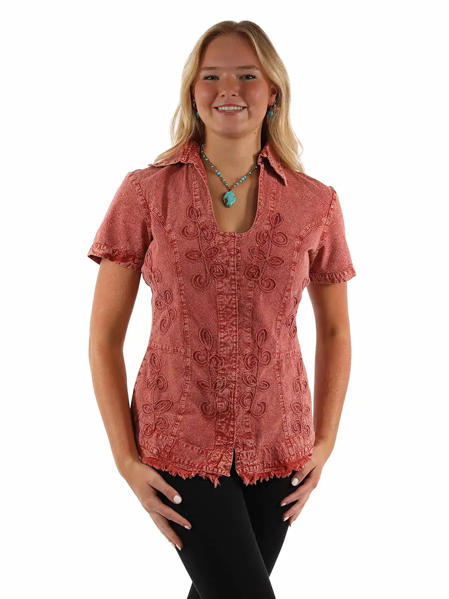 Scully Cantina Short Sleeve Blouse (PSL-273) - Women's Shirt Cozy Plain Short Sleeve