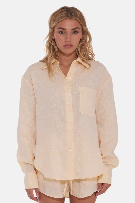 Balsam Linen Boyfriend Shirt Yellow Comfortable Fitted Short Sleeve