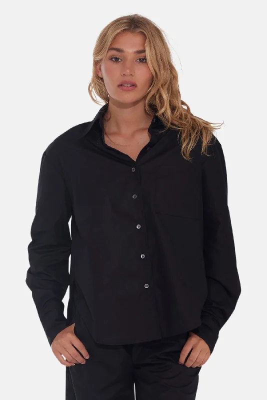 Lily Poplin Boyfriend Shirt Black Comfortable Summer Short Shirt