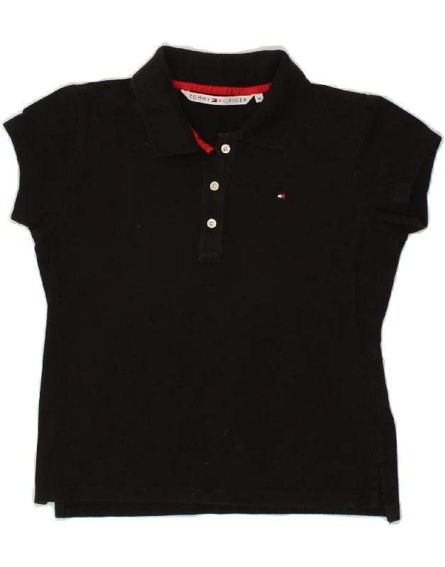TOMMY HILFIGER Womens Polo Shirt UK 12 Medium Black Cotton Relaxed Fit Short Sleeve Top TOMMY HILFIGER Womens Polo Shirt UK 12 Medium Black Cotton Relaxed Fit Short Sleeve Top