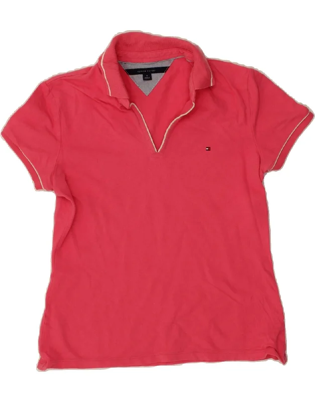 TOMMY HILFIGER Womens Polo Shirt UK 12 Medium Pink Cotton Relaxed Button-Down Short Shirt TOMMY HILFIGER Womens Polo Shirt UK 12 Medium Pink Cotton Relaxed Button-Down Short Shirt