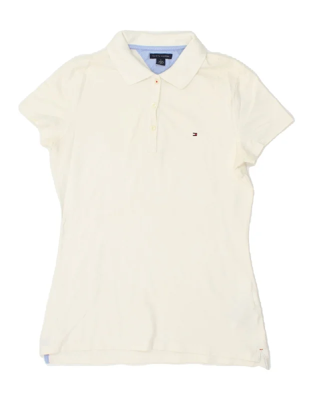 TOMMY HILFIGER Womens Polo Shirt UK 12 Medium White Cotton Comfortable Fit Short Shirt TOMMY HILFIGER Womens Polo Shirt UK 12 Medium White Cotton Comfortable Fit Short Shirt