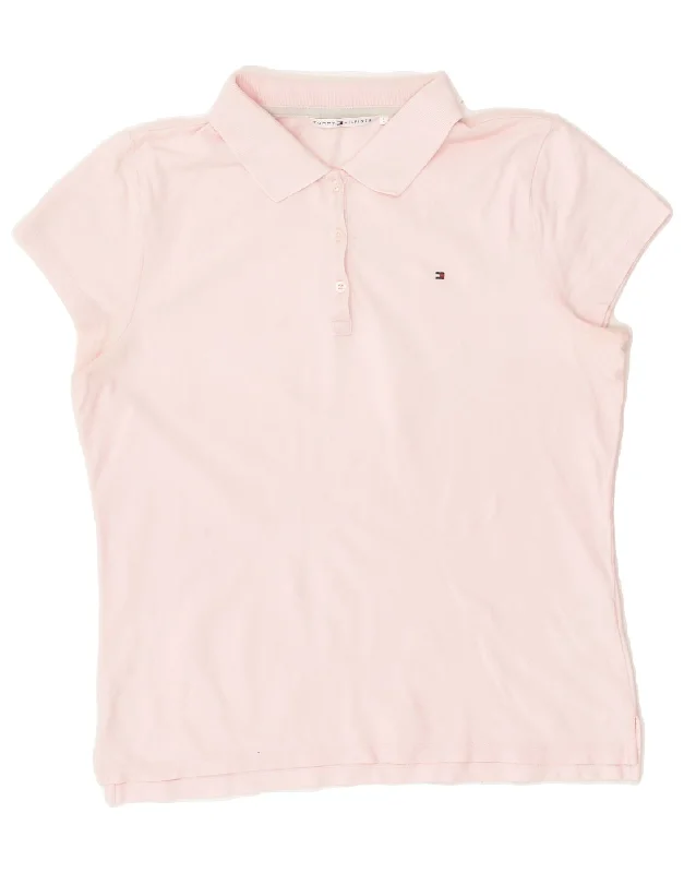 TOMMY HILFIGER Womens Polo Shirt UK 16 Large Pink Cotton Comfortable Loose Short Sleeve