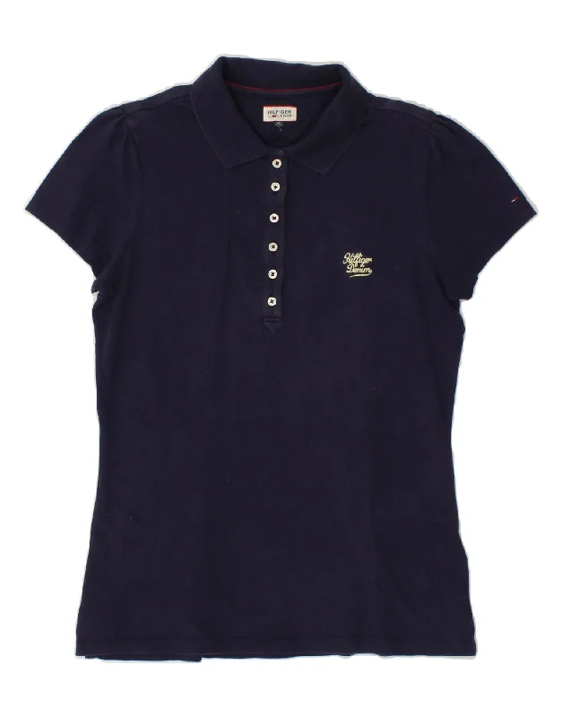 TOMMY HILFIGER Womens Polo Shirt UK 18 XL Navy Blue Cotton Cozy Cotton Short Tee