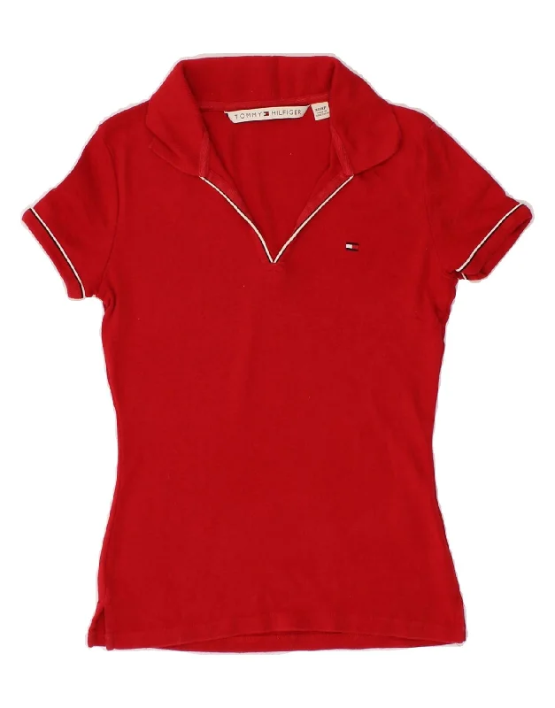 TOMMY HILFIGER Womens Polo Shirt UK 6 XS Red Cotton Stylish Short Sleeve Polo