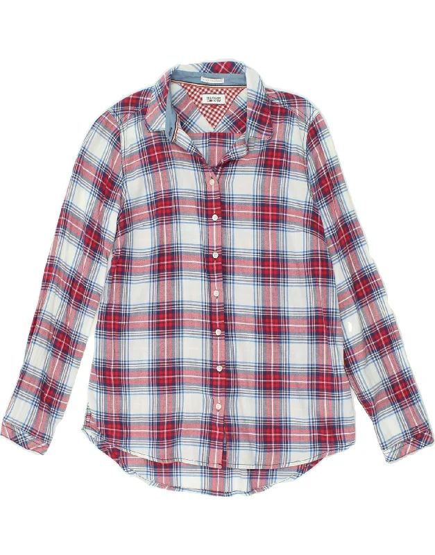 TOMMY HILFIGER Womens Shirt UK 10 Small Red Check Cotton Fashionable Button-Front Short Sleeve TOMMY HILFIGER Womens Shirt UK 10 Small Red Check Cotton Fashionable Button-Front Short Sleeve