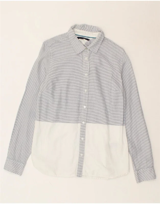 TOMMY HILFIGER Womens Shirt UK 12 Medium Grey Pinstripe Cotton Trendy Turtleneck Short Shirt TOMMY HILFIGER Womens Shirt UK 12 Medium Grey Pinstripe Cotton Trendy Turtleneck Short Shirt