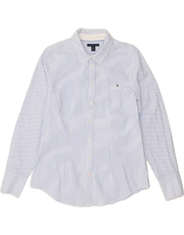 TOMMY HILFIGER Womens Shirt UK 16 Large Blue Striped Cotton Casual Oversized Short Shirt TOMMY HILFIGER Womens Shirt UK 16 Large Blue Striped Cotton Casual Oversized Short Shirt