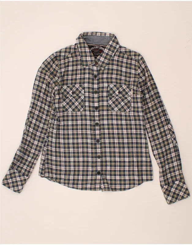 TOMMY HILFIGER Womens Shirt UK 16 Large Grey Check Cotton Comfortable Loose Short Sleeve TOMMY HILFIGER Womens Shirt UK 16 Large Grey Check Cotton Comfortable Loose Short Sleeve