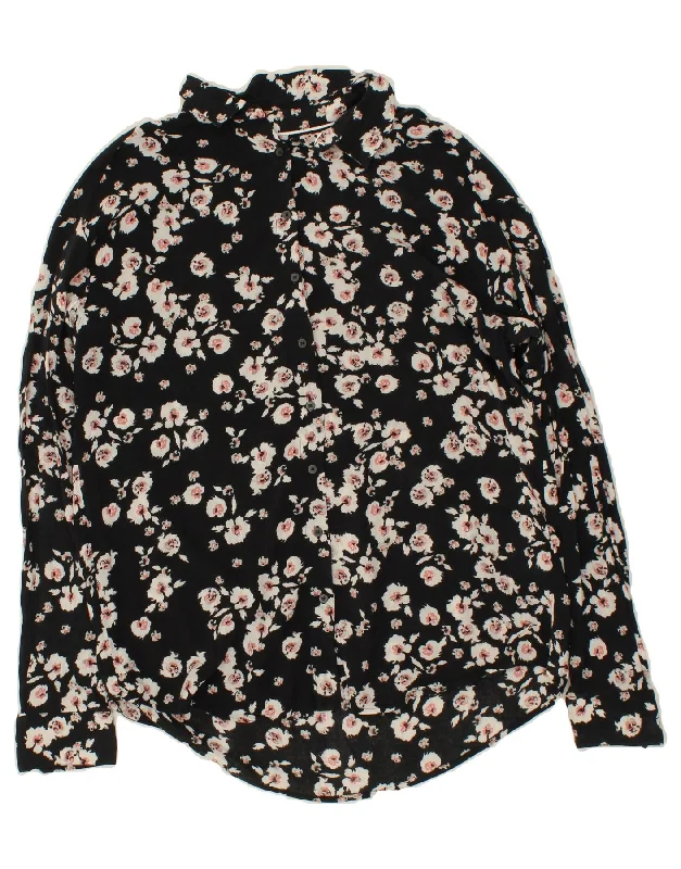 TOMMY HILFIGER Womens Shirt US 6 Medium Black Floral Cotton Cozy Striped Short Sleeve TOMMY HILFIGER Womens Shirt US 6 Medium Black Floral Cotton Cozy Striped Short Sleeve