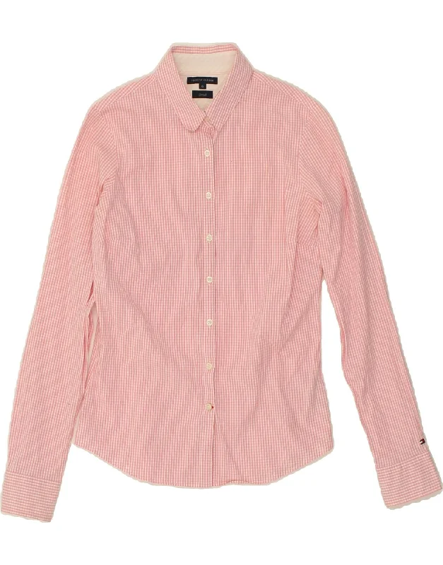 TOMMY HILFIGER Womens Shirt US 6 Medium Pink Gingham Cotton Relaxed Cotton Short Shirt TOMMY HILFIGER Womens Shirt US 6 Medium Pink Gingham Cotton Relaxed Cotton Short Shirt