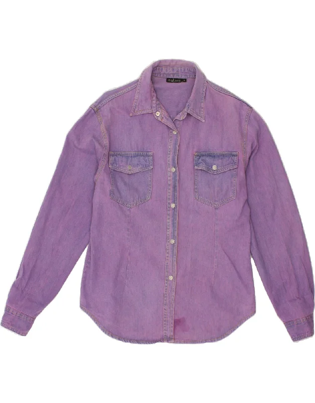VINTAGE Womens Denim Shirt UK 14 Medium Purple Cotton Fashionable Plaid Short Sleeve VINTAGE Womens Denim Shirt UK 14 Medium Purple Cotton Fashionable Plaid Short Sleeve