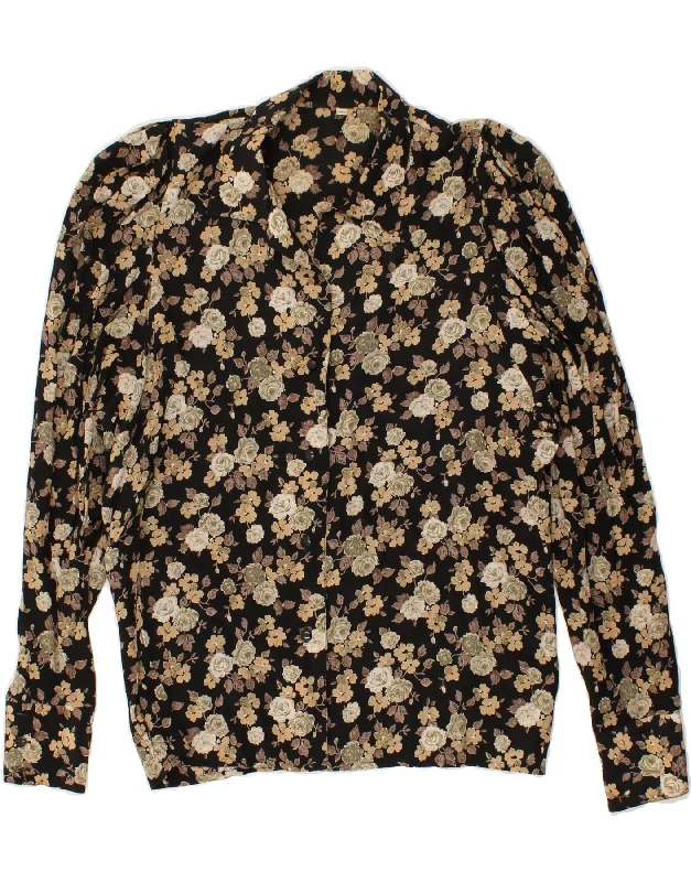 VINTAGE Womens Shirt Blouse EU 38 Medium Black Floral Viscose Cozy Knit Short Sleeve Top VINTAGE Womens Shirt Blouse EU 38 Medium Black Floral Viscose Cozy Knit Short Sleeve Top