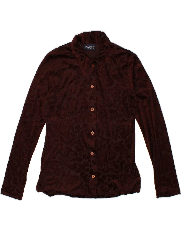 VINTAGE Womens Shirt Blouse EU 38 Medium Brown Floral Rayon Chic Silk Short Sleeve Shirt VINTAGE Womens Shirt Blouse EU 38 Medium Brown Floral Rayon Chic Silk Short Sleeve Shirt