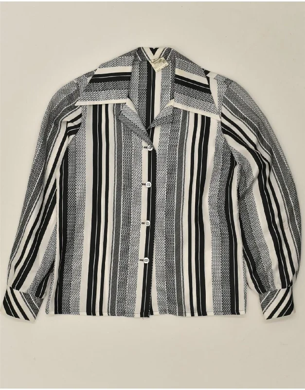 VINTAGE Womens Shirt Blouse EU 40 Medium Black Striped Polyester Soft Cotton Short Tee VINTAGE Womens Shirt Blouse EU 40 Medium Black Striped Polyester Soft Cotton Short Tee
