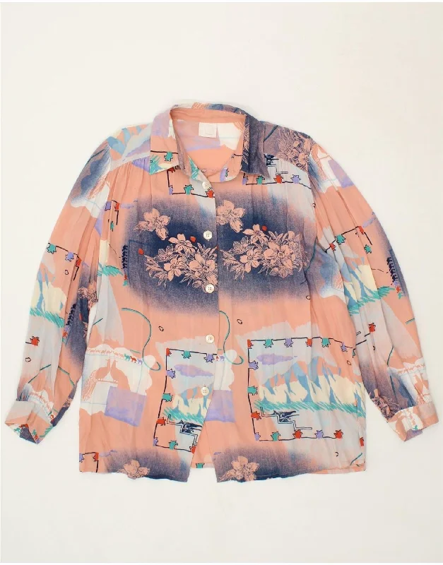 VINTAGE Womens Shirt Blouse IT 42/44 Medium Pink Floral Viscose Elegant Draped Short Shirt VINTAGE Womens Shirt Blouse IT 42/44 Medium Pink Floral Viscose Elegant Draped Short Shirt