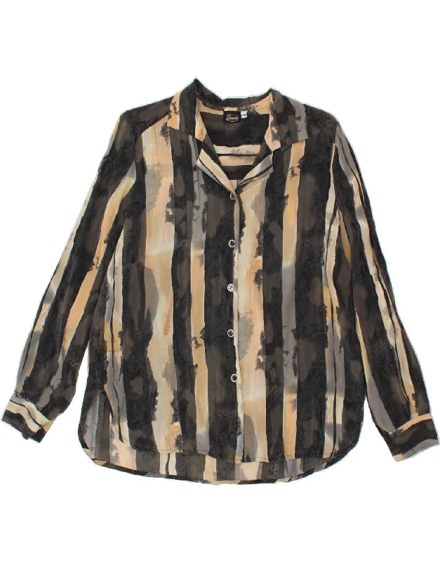 VINTAGE Womens Shirt Blouse IT 46 Large Grey Striped Cupro Soft Cotton Short Shirt