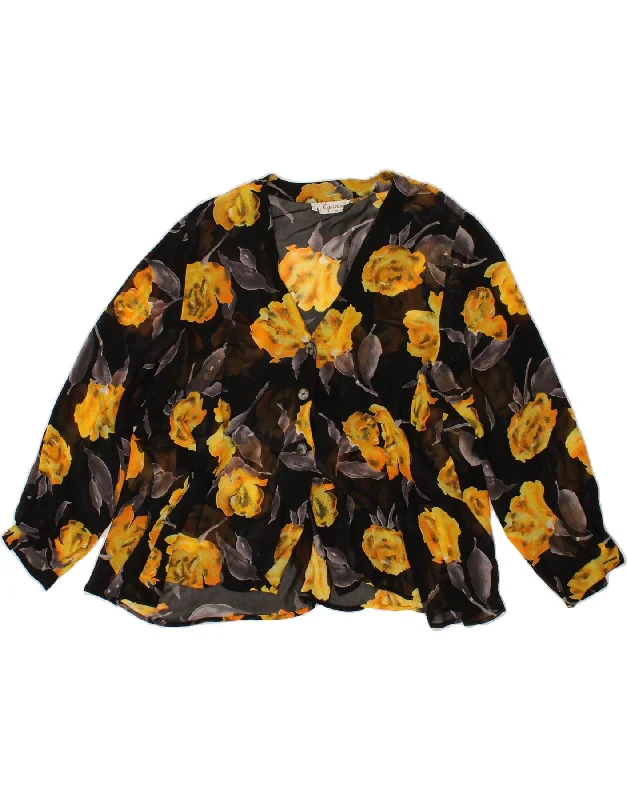 VINTAGE Womens Shirt Blouse IT 48 XL Black Floral Viscose Comfortable Short Sleeve Tunic VINTAGE Womens Shirt Blouse IT 48 XL Black Floral Viscose Comfortable Short Sleeve Tunic