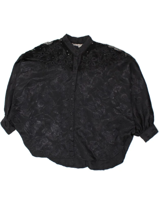 VINTAGE Womens Shirt Blouse One Size Black Paisley Cotton Modern Casual Short Sleeve VINTAGE Womens Shirt Blouse One Size Black Paisley Cotton Modern Casual Short Sleeve