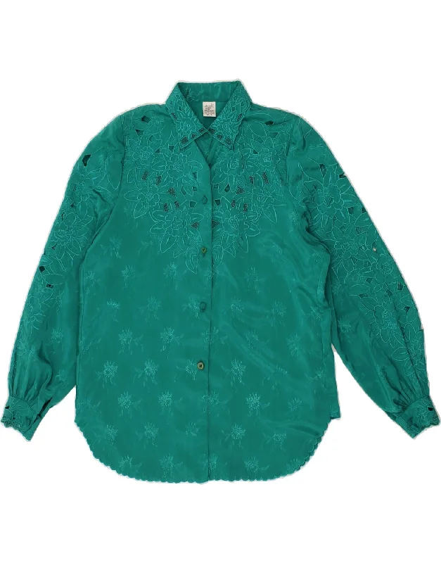 VINTAGE Womens Shirt Blouse UK 10 Small Green Floral Polyester Trendy Floral Short Sleeve VINTAGE Womens Shirt Blouse UK 10 Small Green Floral Polyester Trendy Floral Short Sleeve