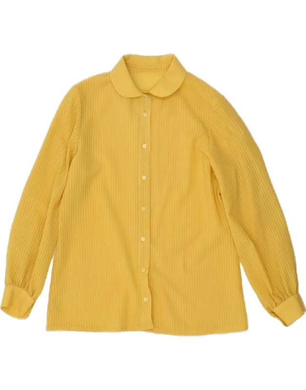 VINTAGE Womens Shirt Blouse UK 12 Medium Yellow Striped Polyester Chic Embellished Short Sleeve VINTAGE Womens Shirt Blouse UK 12 Medium Yellow Striped Polyester Chic Embellished Short Sleeve