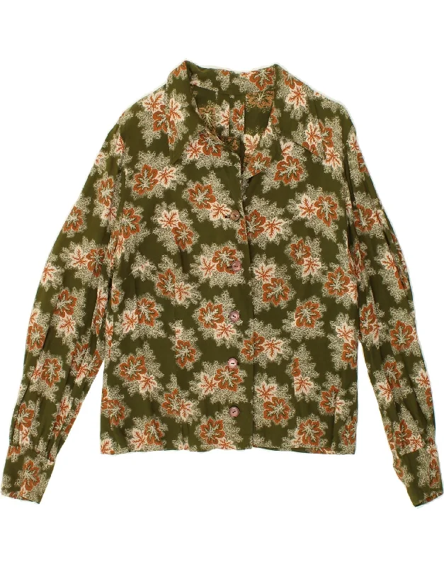 VINTAGE Womens Shirt Blouse UK 14 Medium Green Floral Fashionable Rounded Short Shirt VINTAGE Womens Shirt Blouse UK 14 Medium Green Floral Fashionable Rounded Short Shirt