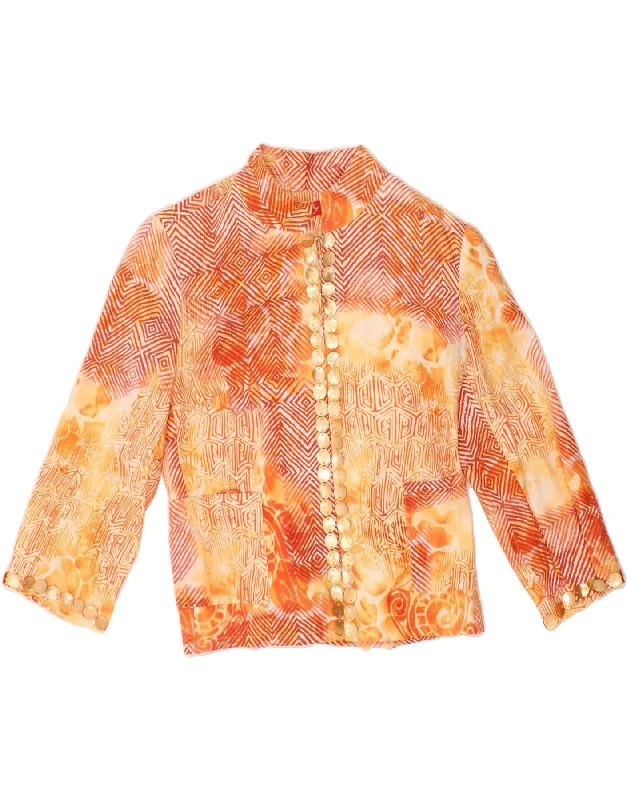 VINTAGE Womens Shirt Blouse UK 14 Medium Orange Geometric Linen Elegant Draped Short Shirt VINTAGE Womens Shirt Blouse UK 14 Medium Orange Geometric Linen Elegant Draped Short Shirt
