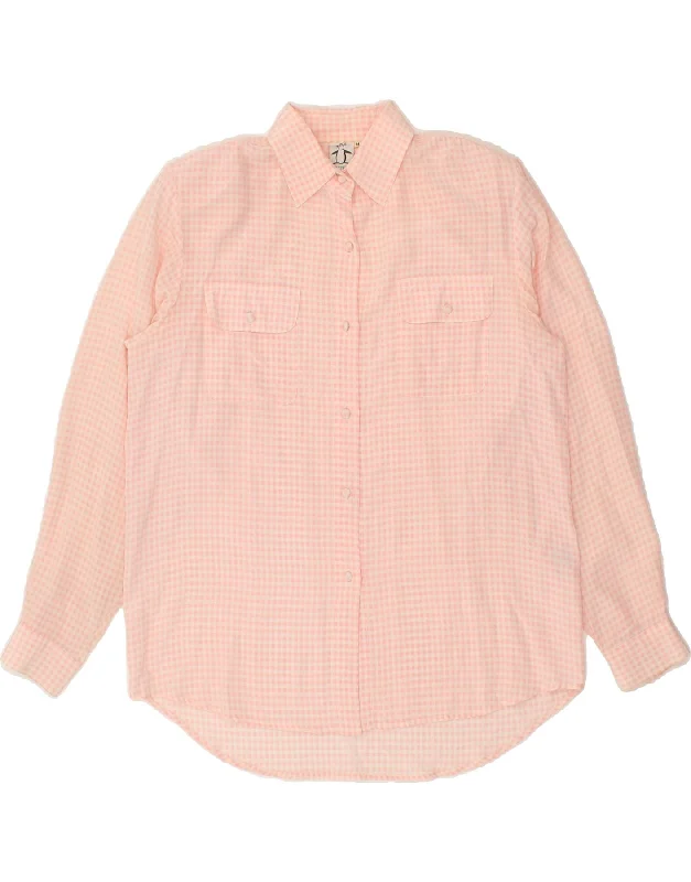VINTAGE Womens Shirt Blouse UK 14 Medium Pink Check Silk Chic Embellished Short Sleeve VINTAGE Womens Shirt Blouse UK 14 Medium Pink Check Silk Chic Embellished Short Sleeve