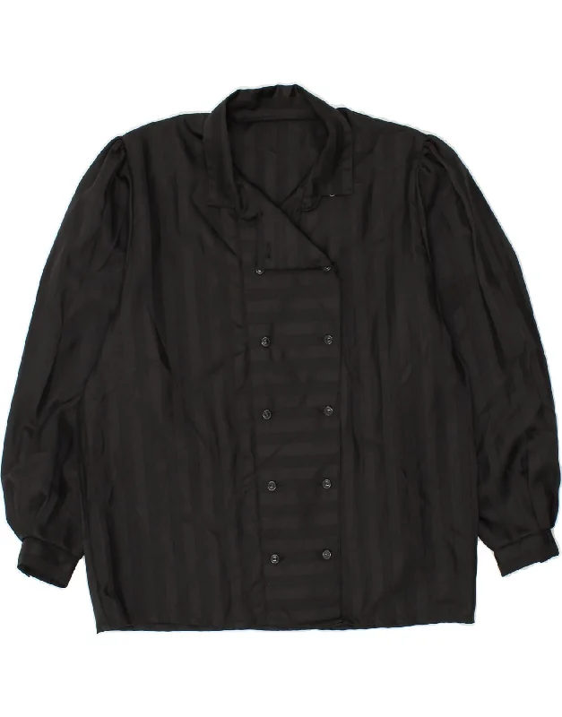VINTAGE Womens Shirt Blouse UK 16 Large Black Striped Elegant Button-Down Short Shirt VINTAGE Womens Shirt Blouse UK 16 Large Black Striped Elegant Button-Down Short Shirt