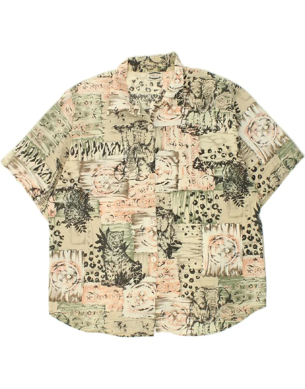 VINTAGE Womens Shirt Blouse UK 20 2XL Green Animal Print Polyester Fashionable Draped Short Sleeve VINTAGE Womens Shirt Blouse UK 20 2XL Green Animal Print Polyester Fashionable Draped Short Sleeve