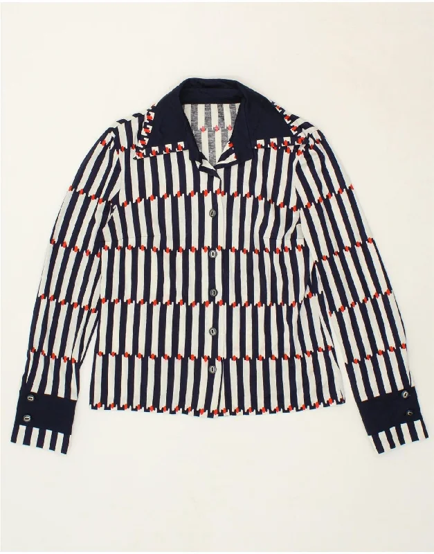 VINTAGE Womens Shirt EU 38 Medium Navy Blue Striped Cotton Classic Button-Up Short Tee VINTAGE Womens Shirt EU 38 Medium Navy Blue Striped Cotton Classic Button-Up Short Tee