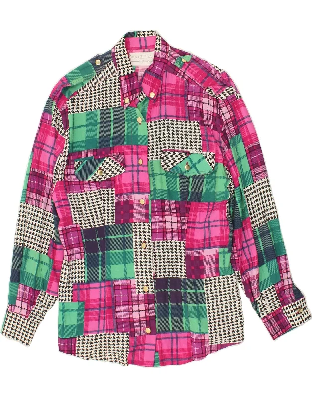 VINTAGE Womens Shirt IT 46 Large Multicoloured Patchwork Viscose Classic Basic Short Shirt VINTAGE Womens Shirt IT 46 Large Multicoloured Patchwork Viscose Classic Basic Short Shirt