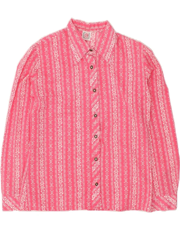 VINTAGE Womens Shirt UK 16 Large Pink Floral Relaxed Fit Short Blouse