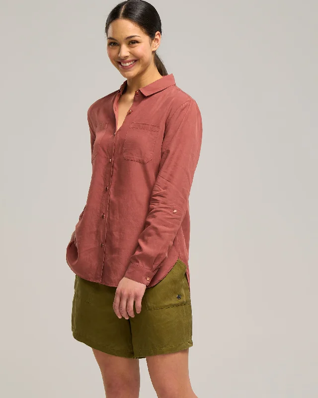 LYOCELL LINEN POCKET SHIRT Elegant Draped Short Sleeve