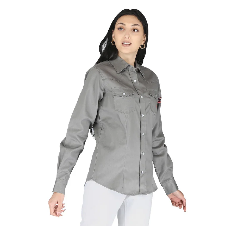 Forge Fr Women's Grey Long Sleeve Shirt Relaxed Fit Short Blouse