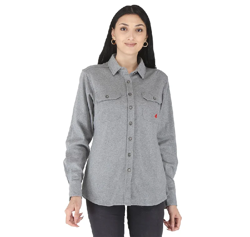 Forge Fr Women's Knitted grey Long Sleeve Shirt Fashionable Button-Front Short Sleeve