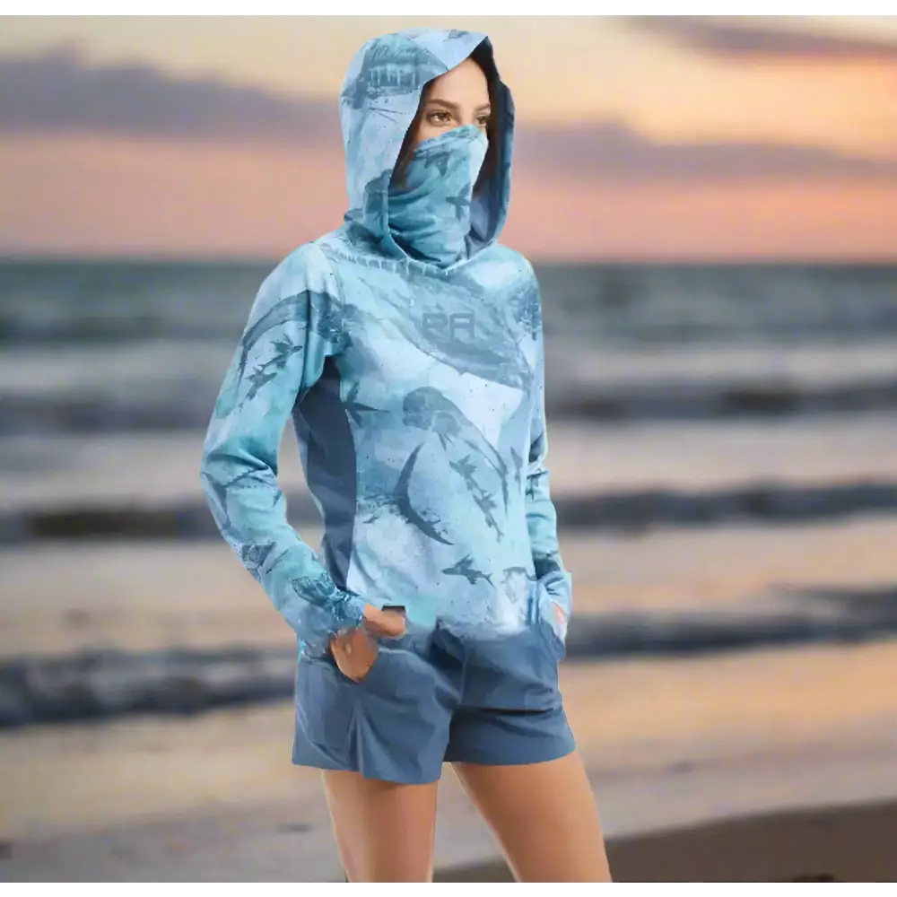 Women's Long Sleeve Hooded Mask Quick-Drying Fishing Shirt Elegant Lace Short Sleeve