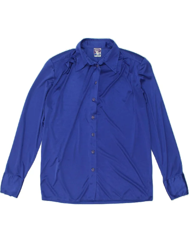 YESSICA Womens Shirt EU 40 Medium Blue Polyester Elegant Silk Short Shirt
