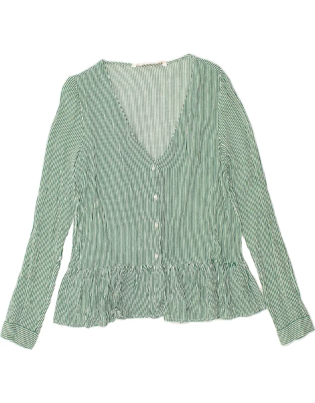 ZARA Womens Shirt Blouse UK 16 Large Green Striped Viscose Cozy Loose Fit Short Sleeve ZARA Womens Shirt Blouse UK 16 Large Green Striped Viscose Cozy Loose Fit Short Sleeve