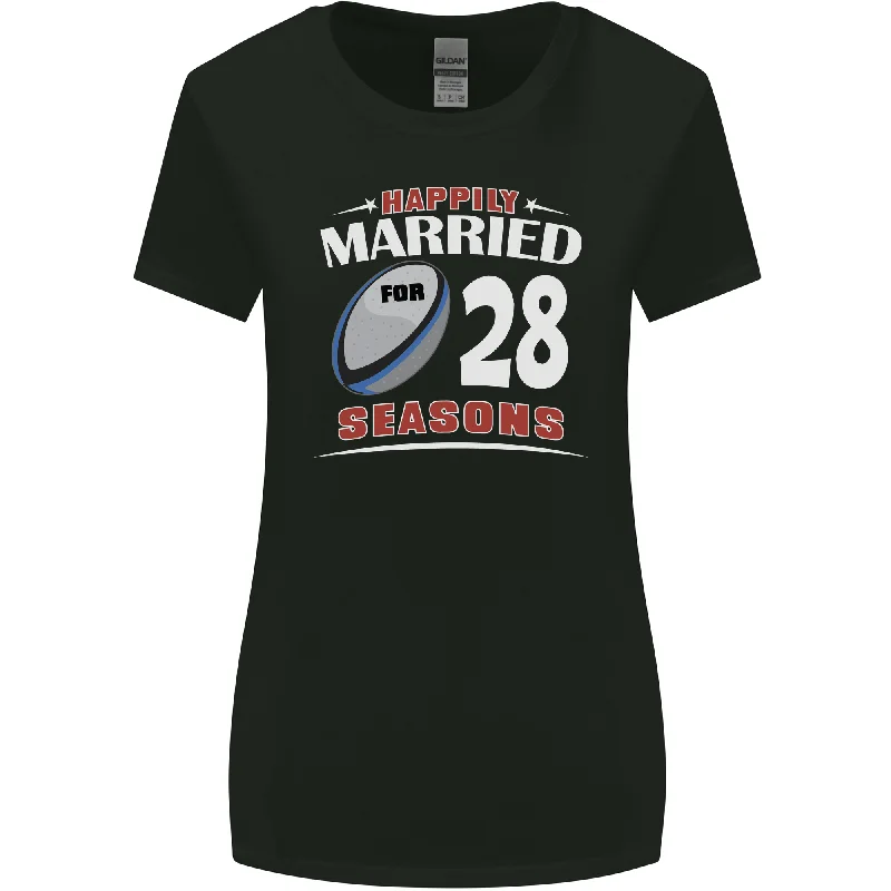 28 Year Wedding Anniversary 28th Rugby Womens Wider Cut T-Shirt Hooded Caped Shawl Collar 28 Year Wedding Anniversary 28th Rugby Womens Wider Cut T-Shirt Hooded Caped Shawl Collar