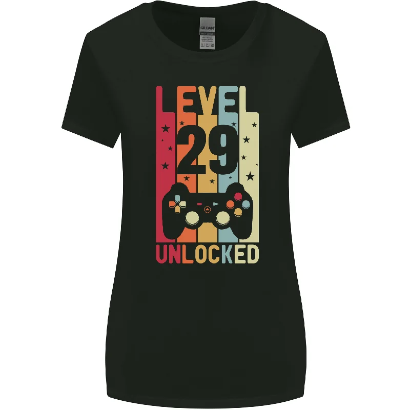 29th Birthday 29 Year Old Level Up Gaming Womens Wider Cut T-Shirt Sequined Glittery Shiny 29th Birthday 29 Year Old Level Up Gaming Womens Wider Cut T-Shirt Sequined Glittery Shiny