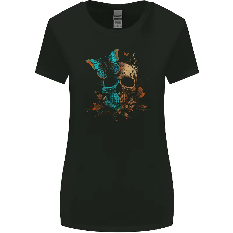 A Butterfly Skull in the Wild Womens Wider Cut T-Shirt Chenille Blend Fleece Blend Nylon Blend